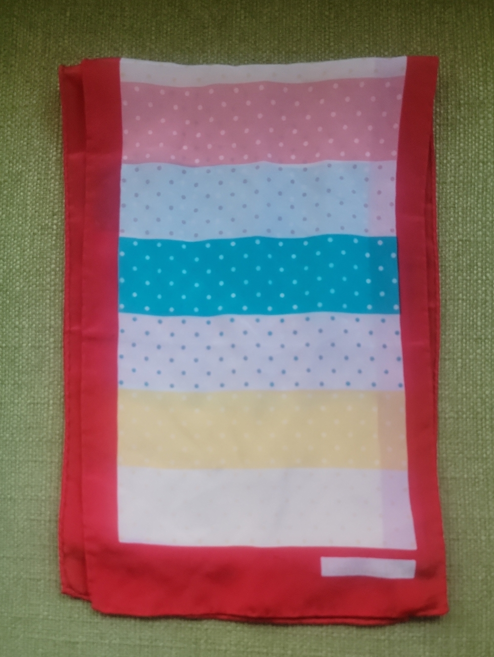 Christian Dior Rare Vintage Colorblock Polka Dot Scarf with Red Border